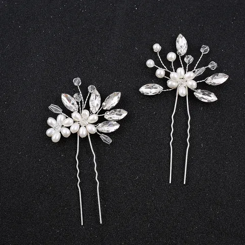 Handmade Bridal Hair Fork Crystal Pearl Wedding Hair Accessories Alloy Rhinestone Hair Jewelry For Women