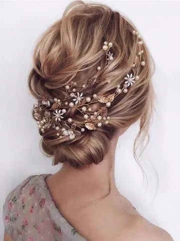 Bridal Hair Vine Crystal Rhinestone Artificial Pearl Headband Wedding Hair Accessories For Women Gold Silver Rose Gold