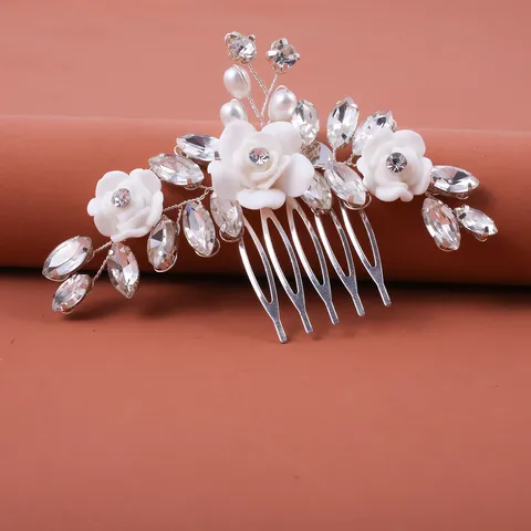 Handmade Floral Rhinestone Artificial Pearl Bridal Hair Comb Wedding Hair Accessory