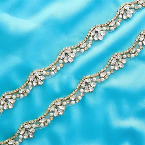 Handmade Bridal Rhinestone Belt Crystal Pearl Waist Band Wedding Dress Applique Sash Sparkly Accessories For Women