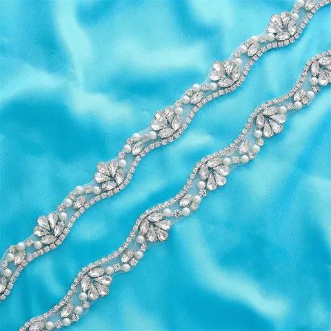 Handmade Bridal Rhinestone Belt Crystal Pearl Waist Band Wedding Dress Applique Sash Sparkly Accessories For Women