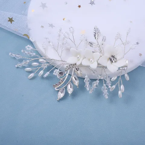 Handgemachte Braut Haarkamm Keramik Blume Strass Haarteil Hochzeit Haarzubehör Für Frauen Haarschmuck