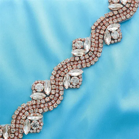 Rhinestone Applique Bridal Wedding Dress Belt Trim Crystal Beaded Patch For Women Evening Gown Garment Accessories
