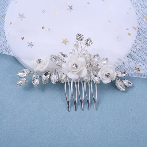 Handmade Floral Rhinestone Artificial Pearl Bridal Hair Comb Wedding Hair Accessory