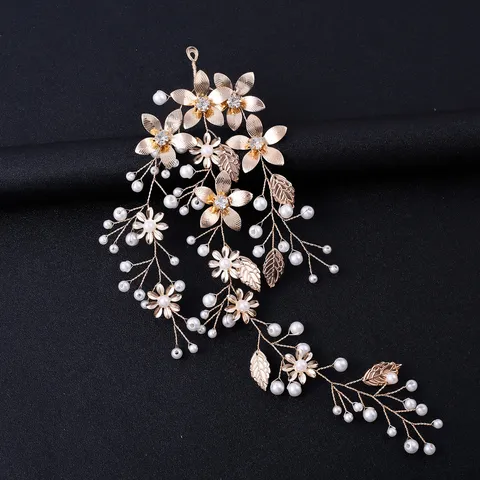 Bridal Hair Vine Crystal Rhinestone Artificial Pearl Headband Wedding Hair Accessories For Women Gold Silver Rose Gold