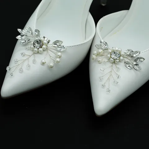 Clips de Chaussures en Strass de Perle Décoration de Chaussure de Mariée de Mariage Perle Artificielle Accessoires de Charms de Chaussures en Métal pour Femmes