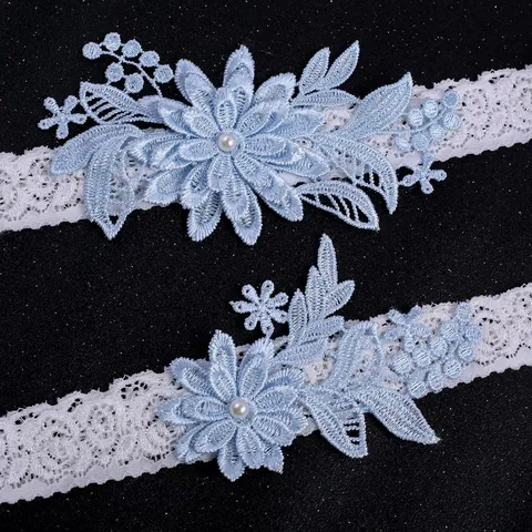 Women Wedding Lace Garter Elastic Thigh Ring Bridal Floral Embroidery Artificial Pearl Party Costume Accessories