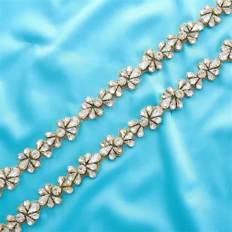 Bridal Rhinestone Belt Applique Crystal Wedding Dress Waistband Handmade Sparkly Diamante Trim Accessories