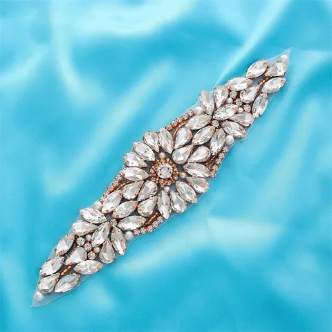Exquisite Rhinestone Crystal Applique Bridal Wedding Belt Accessories Handmade Rhinestone Trim Patch For Women Evening Gown