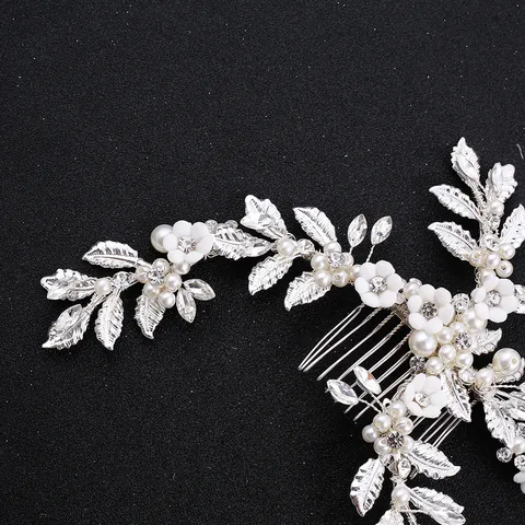 Handmade Bridal Hair Comb Alloy Rhinestone Artificial Pearl Ceramic Flower Hair Accessory Wedding Party Hair Jewelry