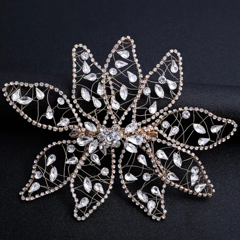 Handmade Wire Woven Rhinestone Leaf Hair Clip Bridal Wedding Hair Accessories Gold Silver Hair Jewelry For Women