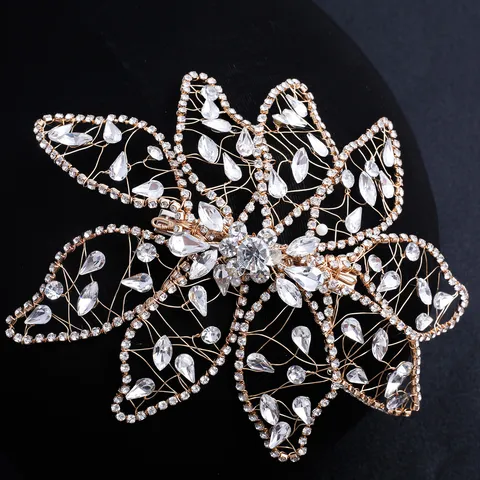 Handmade Wire Woven Rhinestone Leaf Hair Clip Bridal Wedding Hair Accessories Gold Silver Hair Jewelry For Women