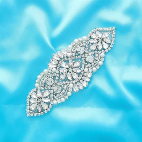 Exquisite Bridal Rhinestone Applique Wedding Belt Crystal Artificial Pearl DIY Sewing Patch Bridal Dress Sash Accessories