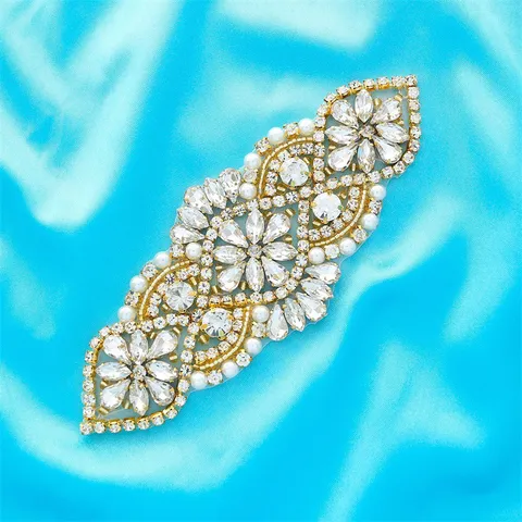 Exquisite Bridal Rhinestone Applique Wedding Belt Crystal Artificial Pearl DIY Sewing Patch Bridal Dress Sash Accessories