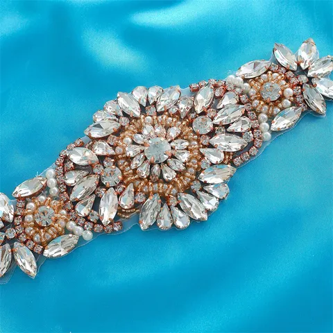 Handmade Rhinestone Applique Wedding Dress Belt Patch Bridal Crystal Sew On Trim For Women Apparel Accessories