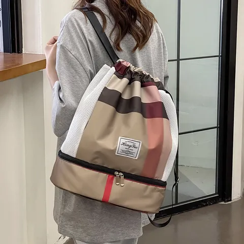 Waterproof Oxford Cloth Drawstring Backpack Large Capacity Travel Bag Sports Gym Fitness Bag With Wet Dry Separation Shoe Compartment