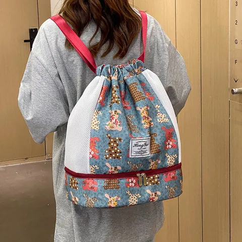 Waterproof Oxford Cloth Drawstring Backpack Large Capacity Travel Bag Sports Gym Fitness Bag With Wet Dry Separation Shoe Compartment