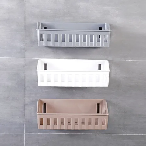 Punch-Free Plastic Bathroom Storage Rack Wall Mounted Hollow Drain Shower Caddy Organizer For Toilet Toothbrush Holder