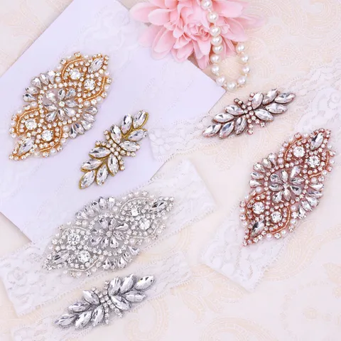 Elegant Lace Bridal Garter Belt With Rhinestone Artificial Pearl Wedding Leg Band For Bride White Floral Garter Set For Women Party