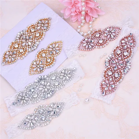 Bridal Wedding Lace Garter Belt Set With Rhinestone Artificial Pearl Alloy Flower Design Romantic White Garters For Women Wedding Party Jewelry Accessory