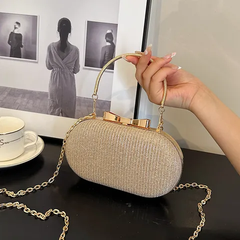 Damen Glitzer Abendtasche Elegante Pailletten Clutch Tasche Metallgriff Kette Umhängetasche Bankett Hochzeit Tasche