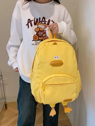 Zaino Scolastico da Donna in Stile Coreano con Anatra Cartoon Zaino in Nylon Carino Borsa da Viaggio per Studenti Casual