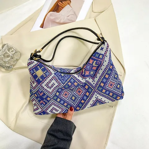 Große Kapazität Segeltuch Umhängetasche Casual Harajuku Achseltasche Tote Bag Gewebtes Geometrisches Muster Handtasche Für Damen
