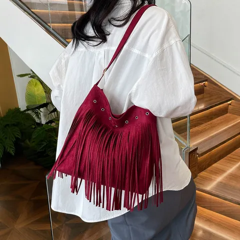 Damen Wildleder Quaste Umhängetasche Große Kapazität Crossbody Hobo Bag Retro Fransen Casual Tote Bag Für Frauen