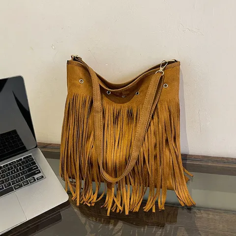 Damen Wildleder Quaste Umhängetasche Große Kapazität Crossbody Hobo Bag Retro Fransen Casual Tote Bag Für Frauen