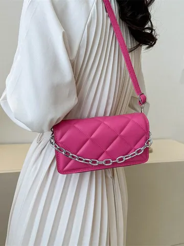 Damen Mode Umhängetasche PU Leder Gesteppte Tasche Kette Handtasche