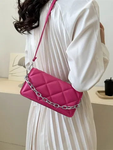 Damen Mode Umhängetasche PU Leder Gesteppte Tasche Kette Handtasche