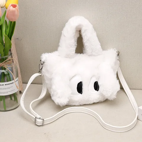 Borsa a Tracolla in Peluche Carina per Bambini Morbida Soffice Cartone Animato Animale Piccola Borsetta Bianca Messenger Bag per Bambine Quotidiano