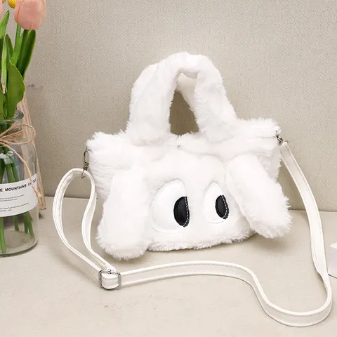 Borsa a Tracolla in Peluche Carina per Bambini Morbida Soffice Cartone Animato Animale Piccola Borsetta Bianca Messenger Bag per Bambine Quotidiano