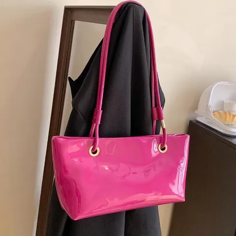 Damen Lackleder Tragetasche Glänzend Einzel Umhängetasche Mode Pendler Handtasche Casual Tasche