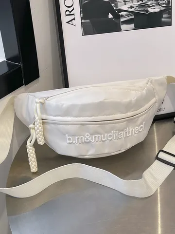Street Trendy Einfarbig Nylon Brusttasche Mode Casual Hüfttasche Herren Damen Brief Bestickte Umhängetasche