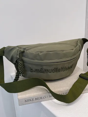 Street Trendy Einfarbig Nylon Brusttasche Mode Casual Hüfttasche Herren Damen Brief Bestickte Umhängetasche