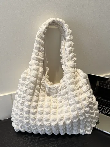 Damen Casual Große Kapazität Plissierte Umhängetasche Weiche Polyester Tasche Einfarbig Unterarmtasche Tägliche Handtasche