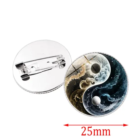 Retro Yin Yang Tai Chi Brooch Space Starry Sky Bagua Pin Alloy Glass Badge Round Jewelry Ornament For Clothing Bag Decoration
