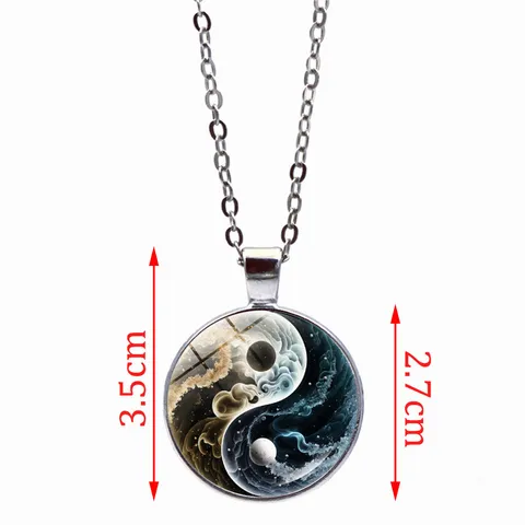 Vintage Yin Yang Tai Chi Anhänger Halskette Zeit Edelstein Glas Cabochon Zinklegierung Kette Spiritueller Schmuck Für Unisex Alltag