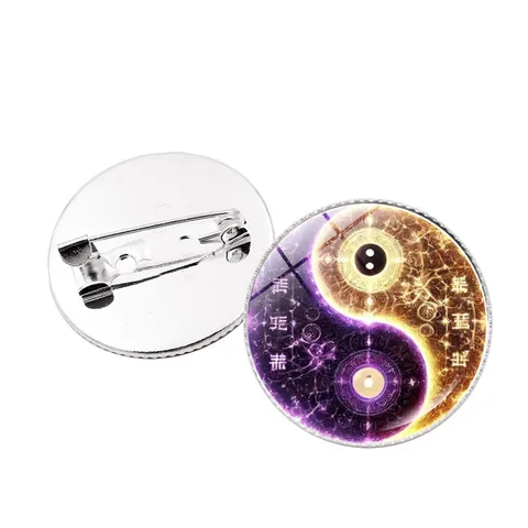 Retro Yin Yang Tai Chi Brooch Space Starry Sky Bagua Pin Alloy Glass Badge Round Jewelry Ornament For Clothing Bag Decoration