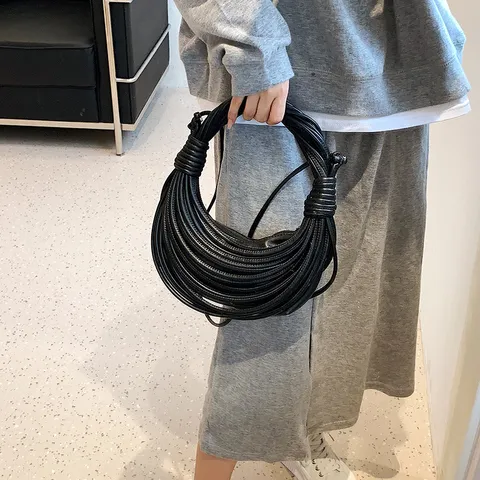 Damen PU Leder Gewebte Umhängetasche Handgemacht Geknotet Nudel Hobo Tasche Mode Lässig Tägliche Achsel Handtasche