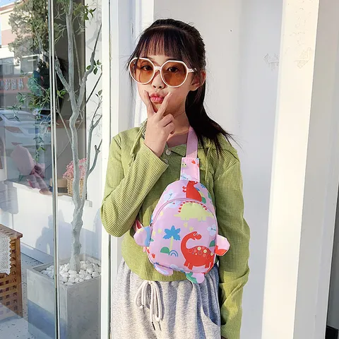 Kids Cartoon Dinosaur Chest Bag Cute Toddler Crossbody Bag Nylon Casual Travel Small Messenger Bag For Boys Girls