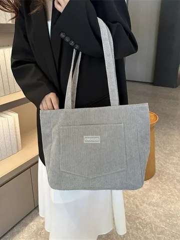 Große Kapazität Kord Tragetasche Für Damen Lässige Einfarbige Umhängetasche Weiche Handtasche Pendeln Tägliche Tasche