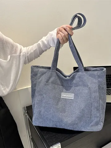 Große Kapazität Kord Tragetasche Für Damen Lässige Einfarbige Umhängetasche Weiche Handtasche Pendeln Tägliche Tasche