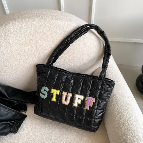 Damen Große Kapazität Gesteppte Puffer Tote Tasche PU Leder Raum Daunen Baumwolle Umhängetasche Lässige Pendler Tasche