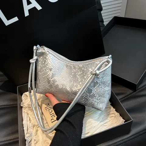 Damen Mode Pailletten Schlangenmuster PU Leder Umhängetasche Vielseitige Pendler Achseltasche Schicke Handtasche