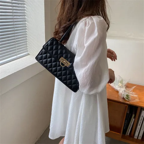 Damen Mode Gesteppte Achseltasche PU Leder Schick Metall Schloss Baguette Umhängetasche Lässige Tägliche Handtasche