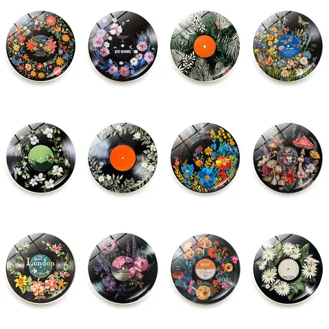 Retro Hippie Botanical Floral Vinyl Record Fridge Magnet Crystal Glass Magnetic Sticker Home Refrigerator Decoration Gift