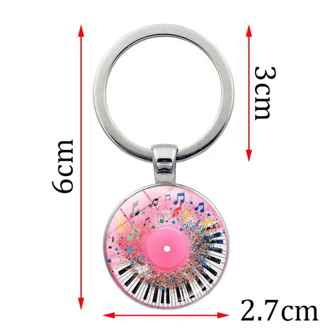 Retro Zinc Alloy Vinyl Record Glass Cabochon Keychain Music Theme Notes Piano Key Key Ring Charm Pendant Car Bag Accessory Gift