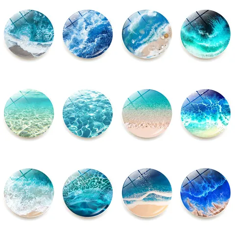 Ocean Wave Round Refrigerator Magnets Crystal Glass Fridge Magnets For Whiteboard Home Kitchen Decorative Magnets Assorted Designs